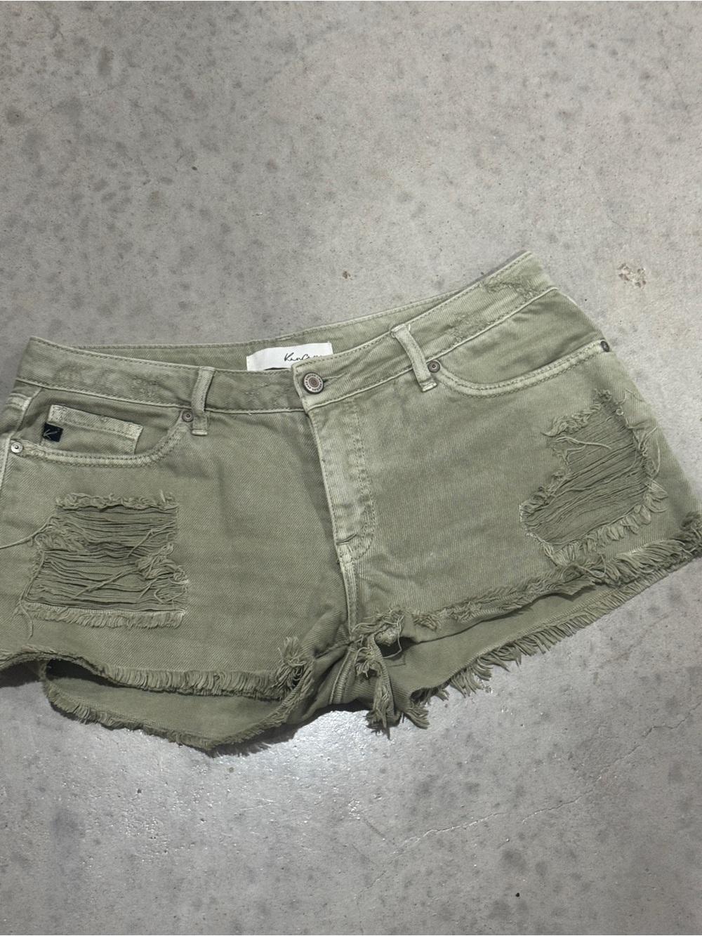 Distressed Olive Green Women's Denim Shorts